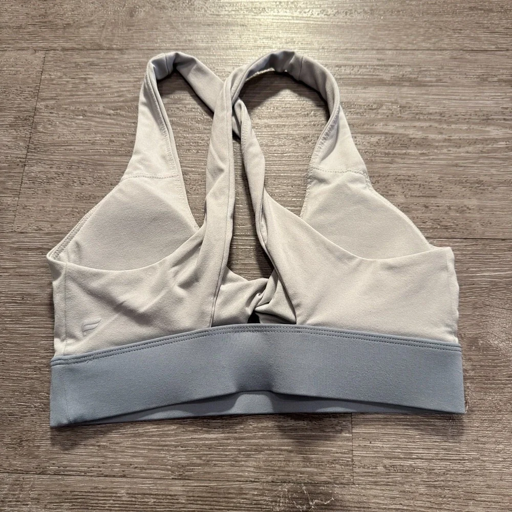 Fabletics Sports Bra Womens Small Gray Front Tye‎ Padded Racerback Athletic